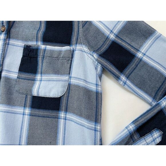 Abercrombie & Fitch Button Down Shirt | Navy Blue Plaid Flannel - Size S - Picture 5 of 12